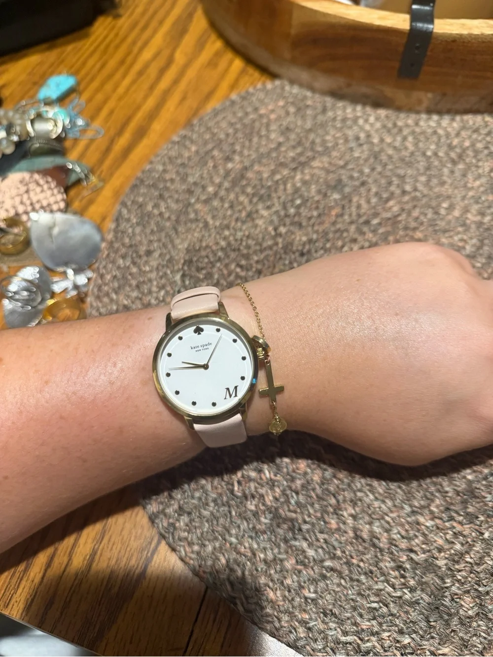 kate spade Pale Pink Leather Strap Watch with Gold Accents